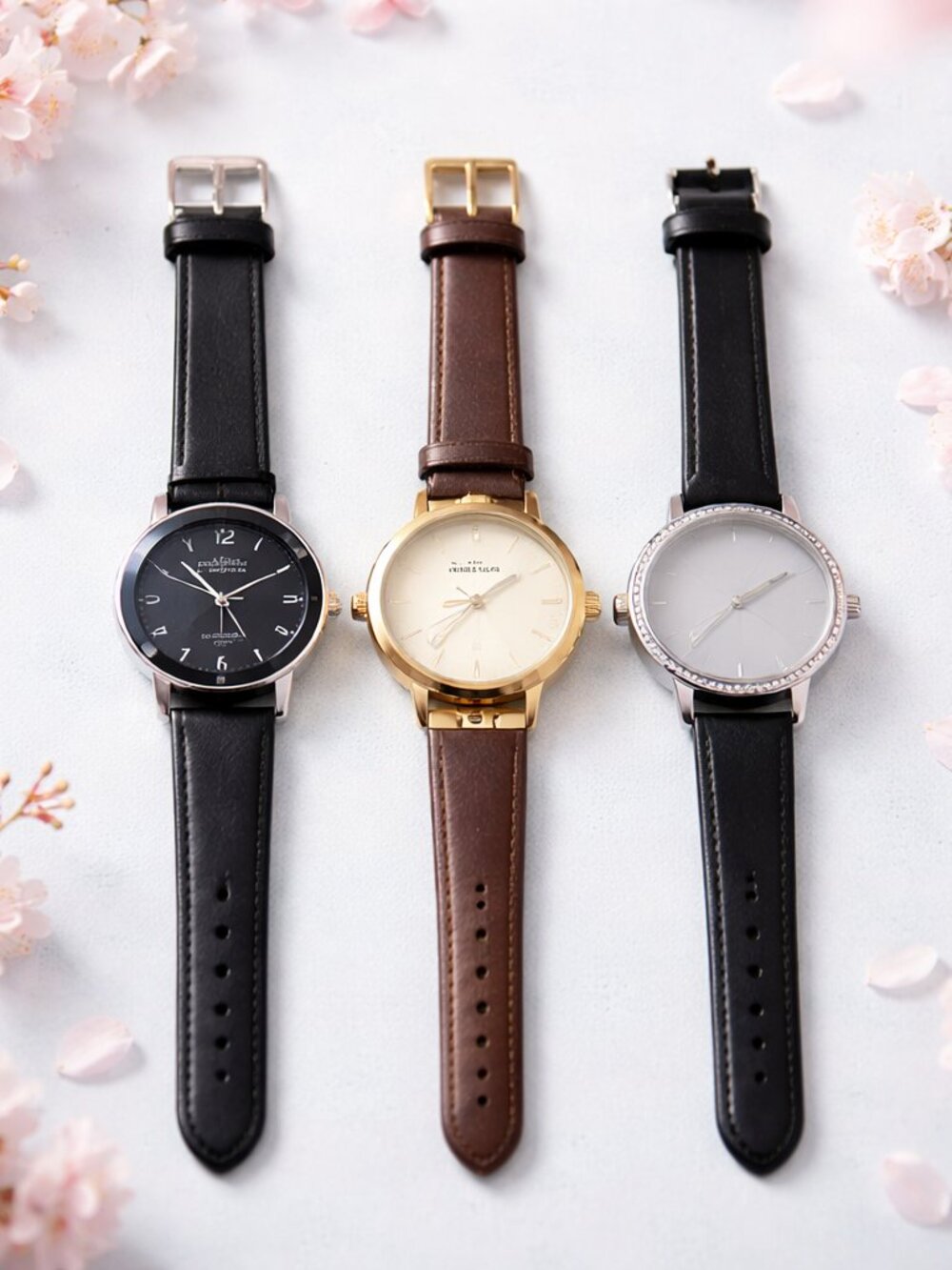 Set of 3 Women's Strap Watches in Black and Brown